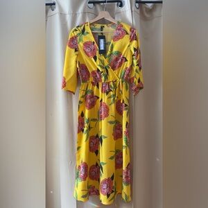 ASOS Floral Yellow Midi Wrap Dress